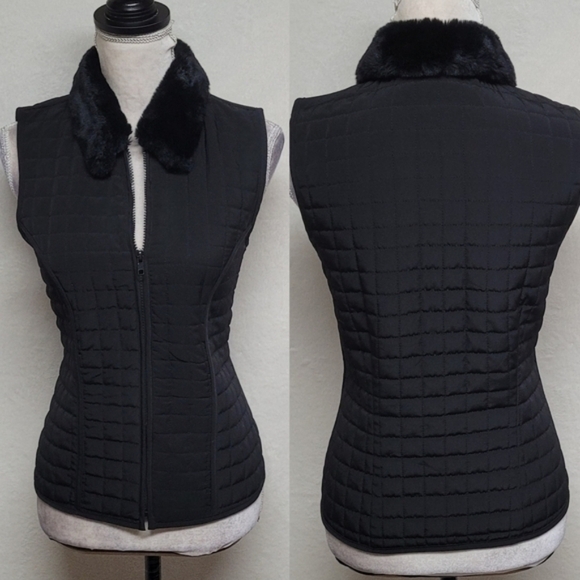 AGB Byer California Retro Y2K Black Faux Fur Collar Full-zip Quilted Vest.Add - Picture 1 of 11